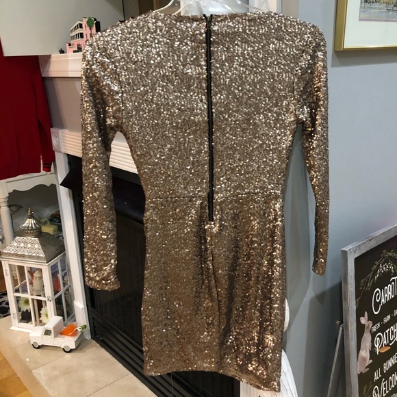 NEW Vintage Y2K Bongo Gold Sequin Long Sleeve Cocktail Semi-Formal Dress - Picture 4 of 4